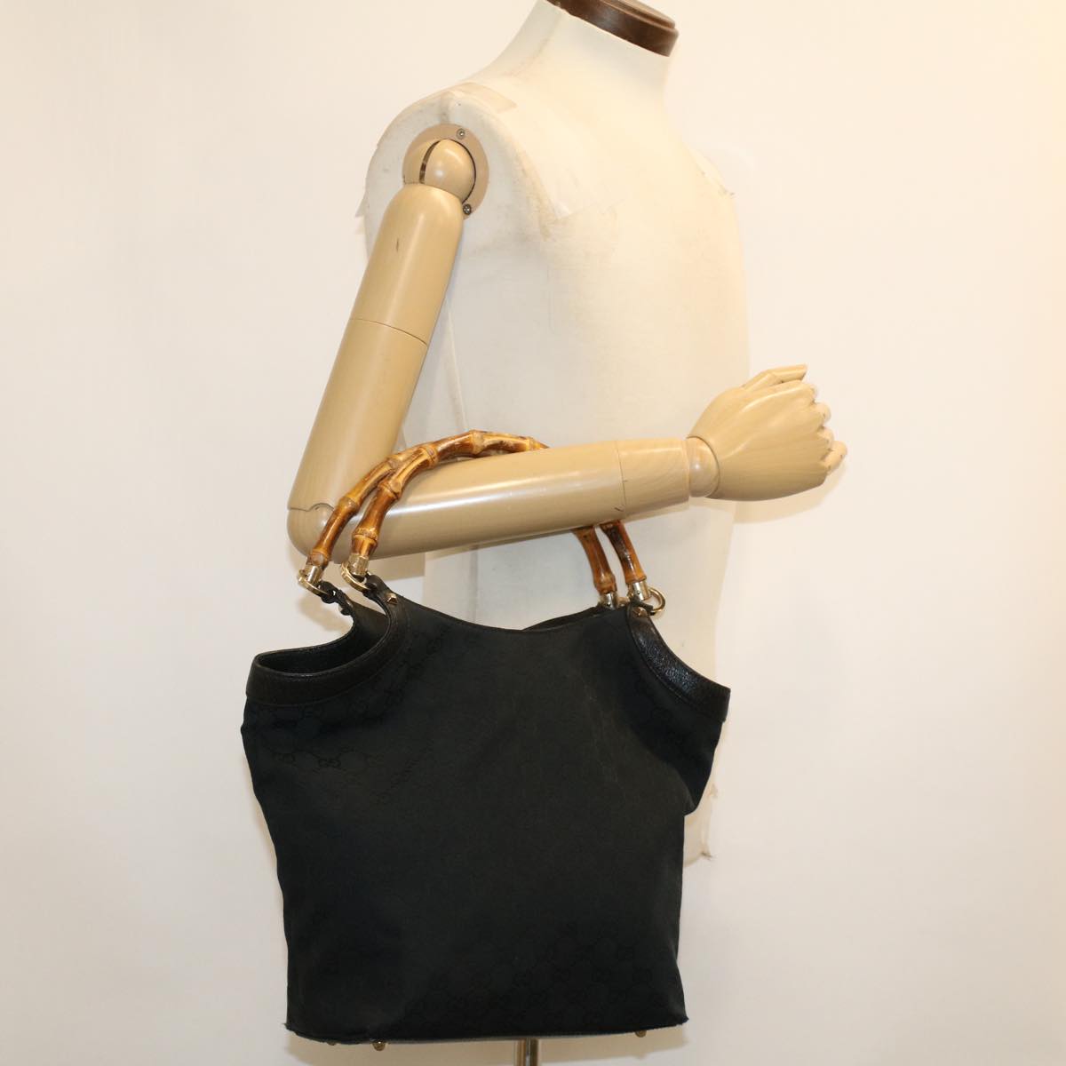 GUCCI GG Canvas Bamboo Hand Bag Black 137394 43264