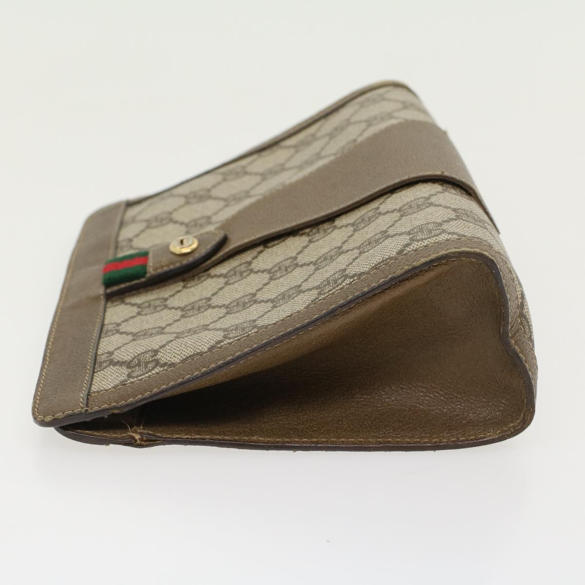 GUCCI GG Canvas Web Sherry Line Clutch Bag PVC Leather Beige Red 43908
