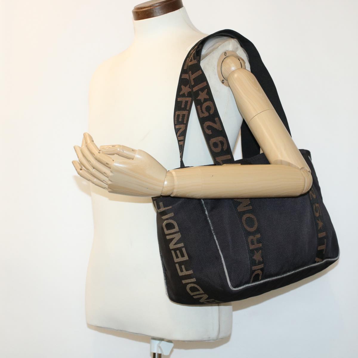 FENDI Tote Bag Nylon Black Brown 44164