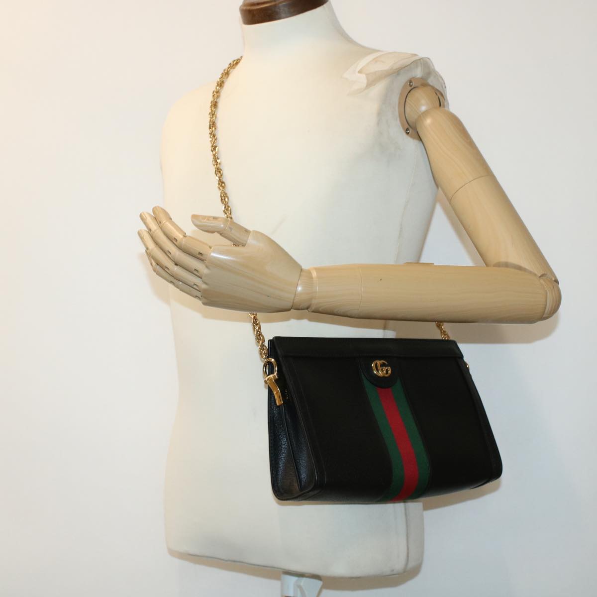GUCCI Ophdia GG Chain Web Sherry Line Shoulder Bag Black Red 503877 44699A