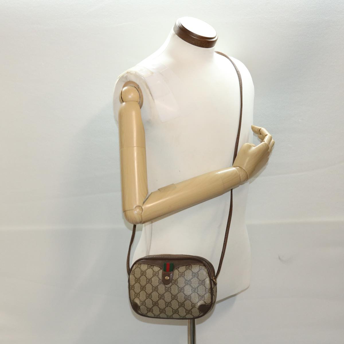 GUCCI GG Canvas Web Sherry Line Shoulder Bag Beige Red 156.02.066 44787