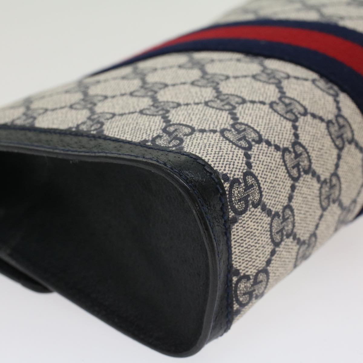 GUCCI GG Canvas Sherry Line Clutch Bag Gray Red Navy 89•01•006 44806