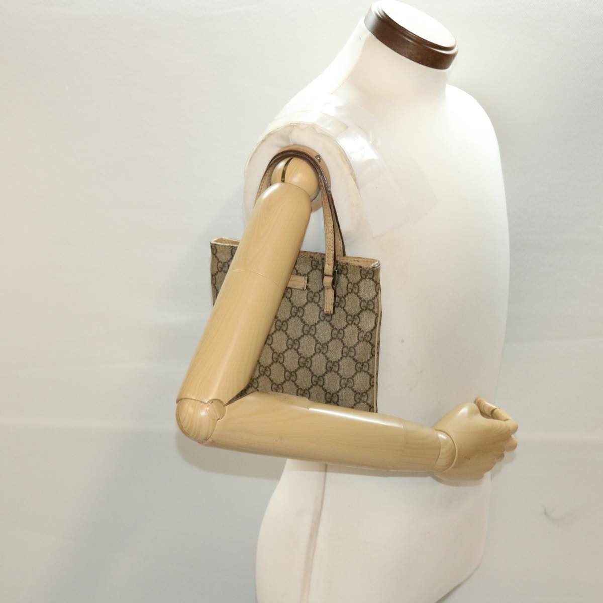 GUCCI GG Canvas Hand Bag PVC Leather Beige 44975