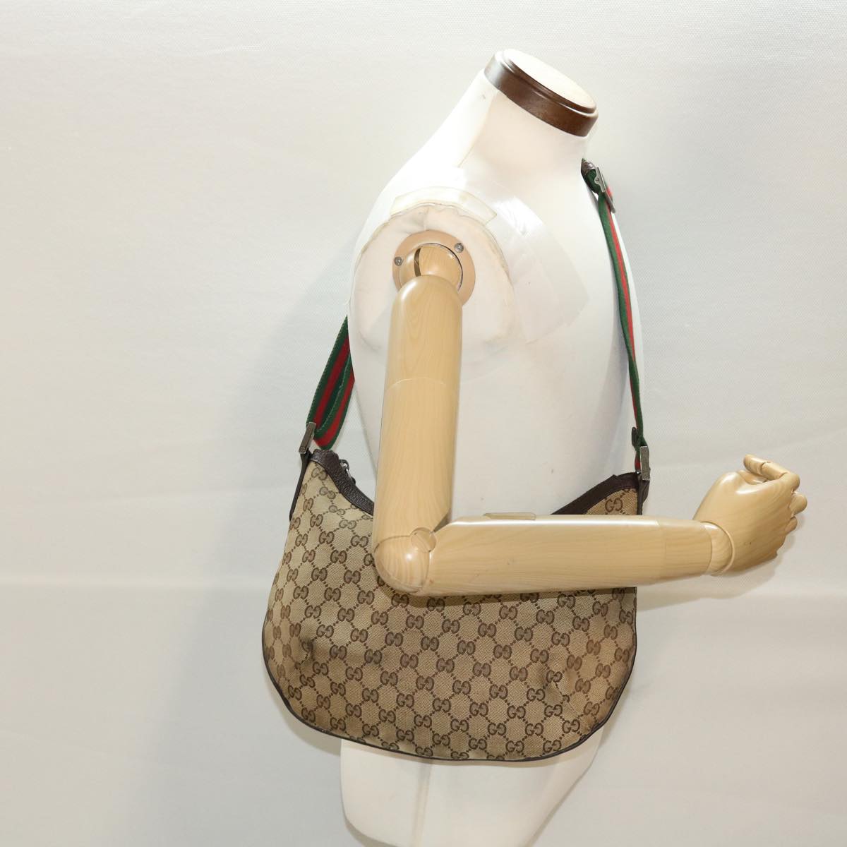 GUCCI GG Canvas Web Sherry Line Shoulder Bag Beige Green Red 181092 45097