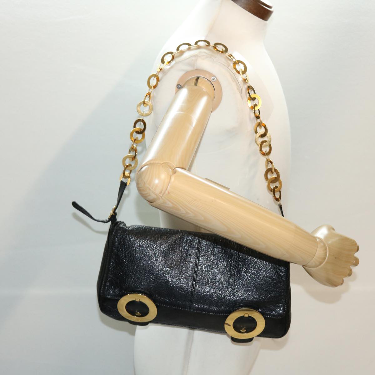 FENDI Shoulder Bag Leather Black 45283