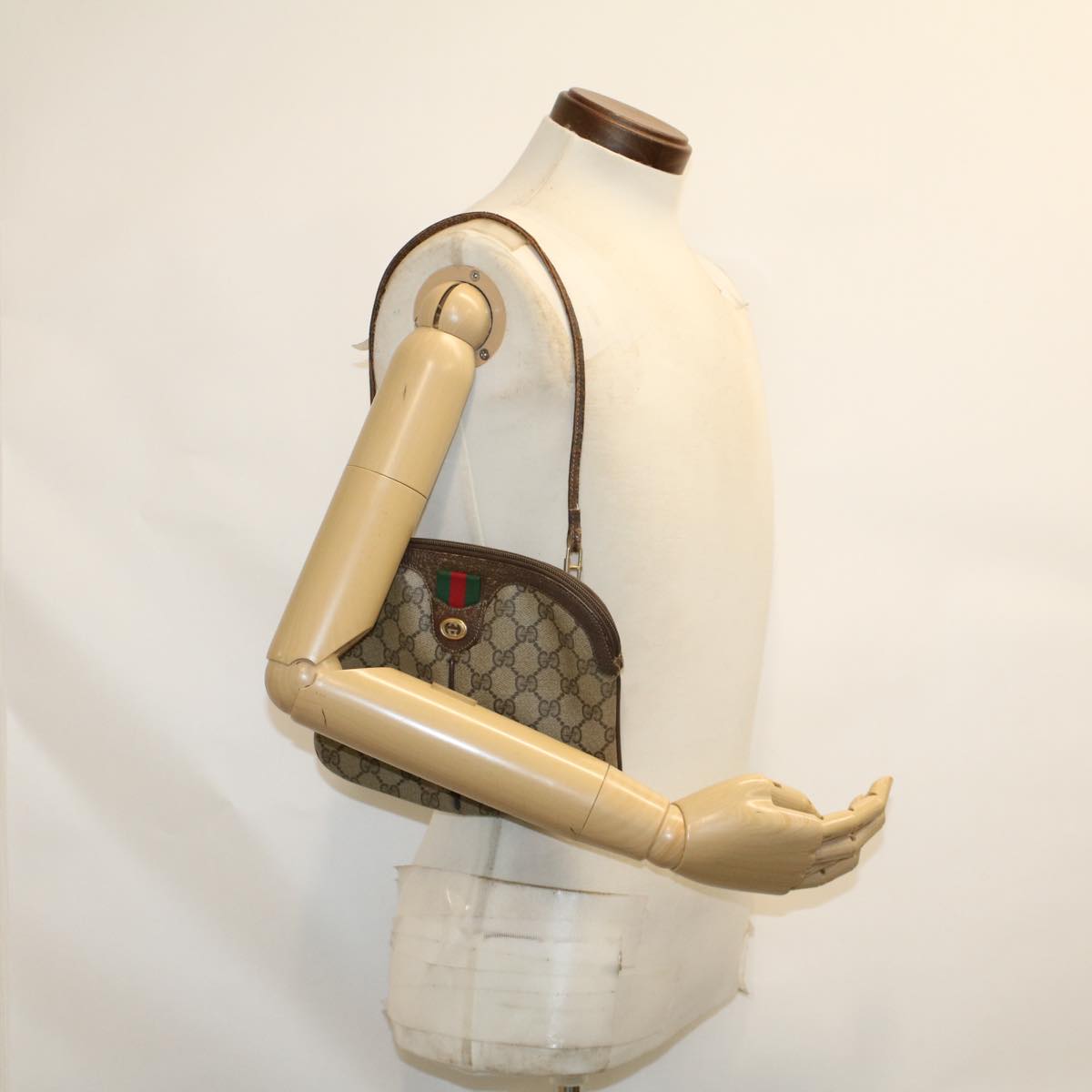 GUCCI GG Canvas Web Sherry Line Hand Bag PVC Leather Beige Red 45605