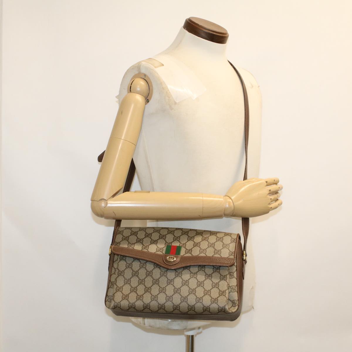 GUCCI GG Canvas Web Sherry Line Shoulder Bag Beige Red Green 45822