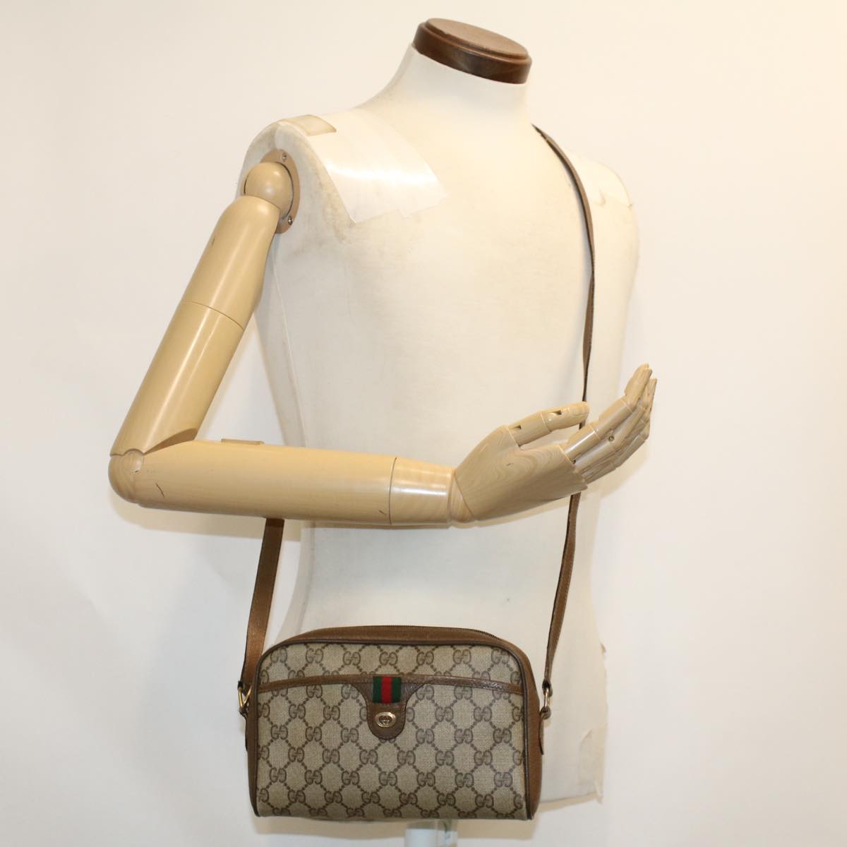 GUCCI GG Canvas Web Sherry Line Shoulder Bag PVC Leather 116 02 089 45860