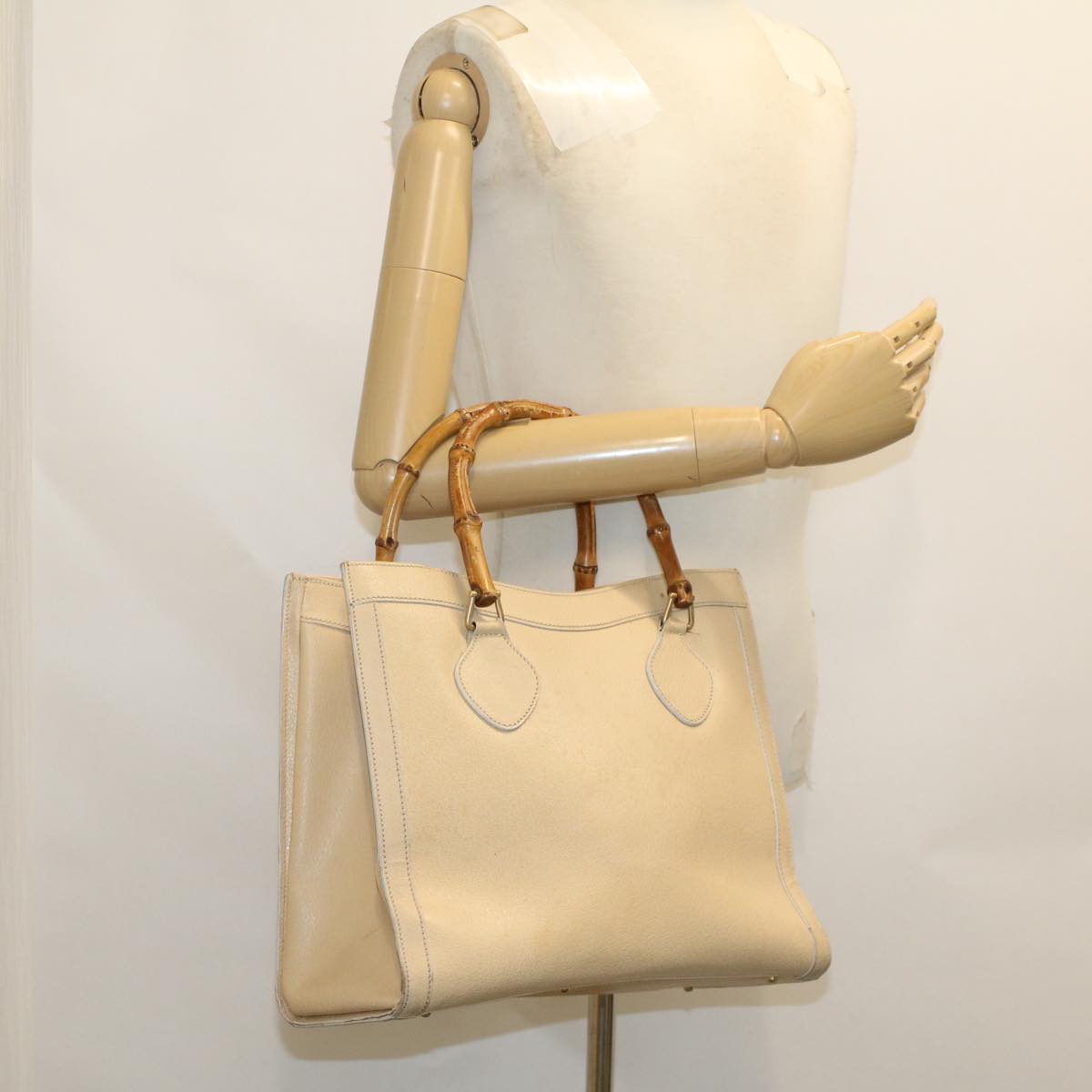 GUCCI Bamboo Hand Bag Leather Beige 45863
