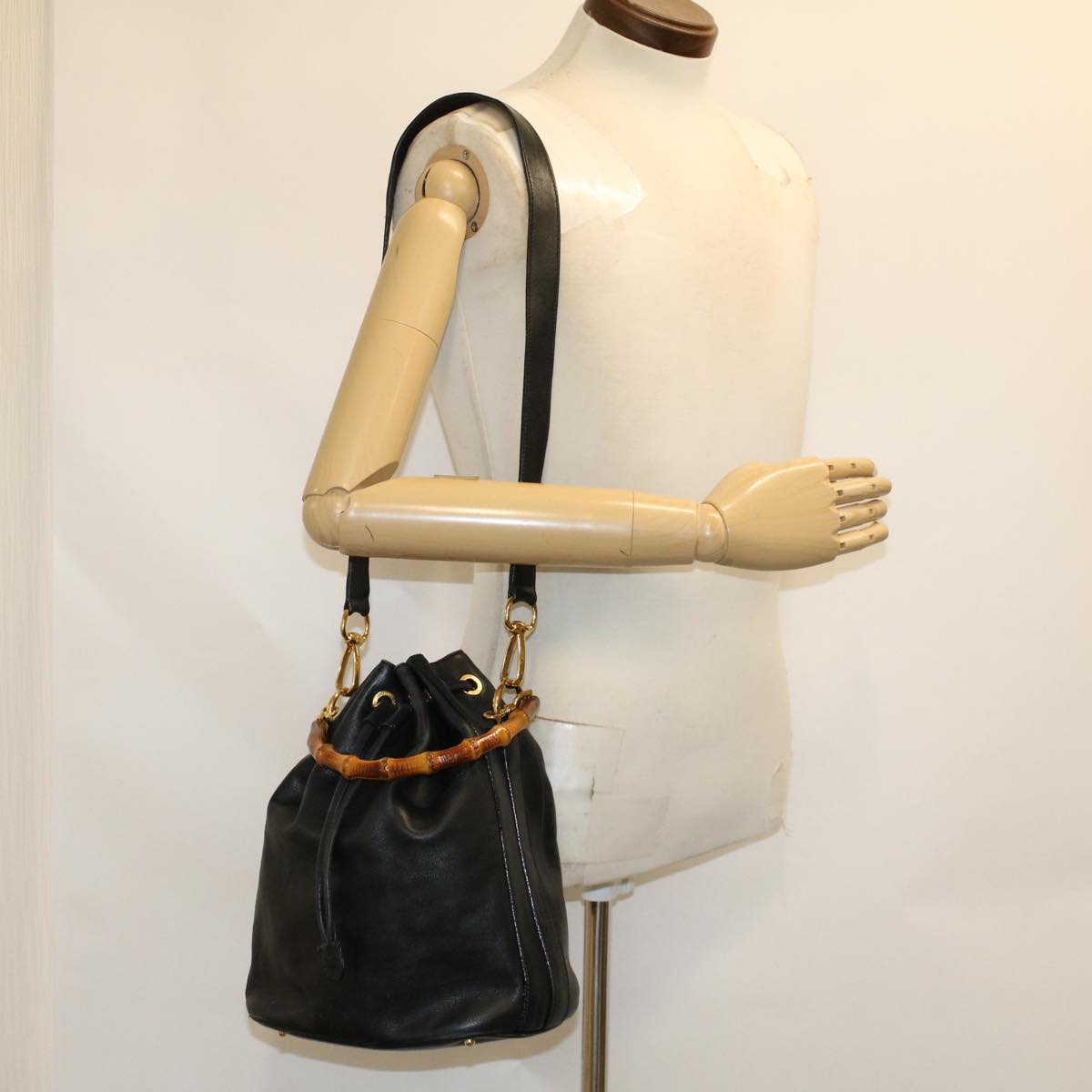GUCCI Bamboo Hand Bag Leather 2way Black 001.2040.165 45904