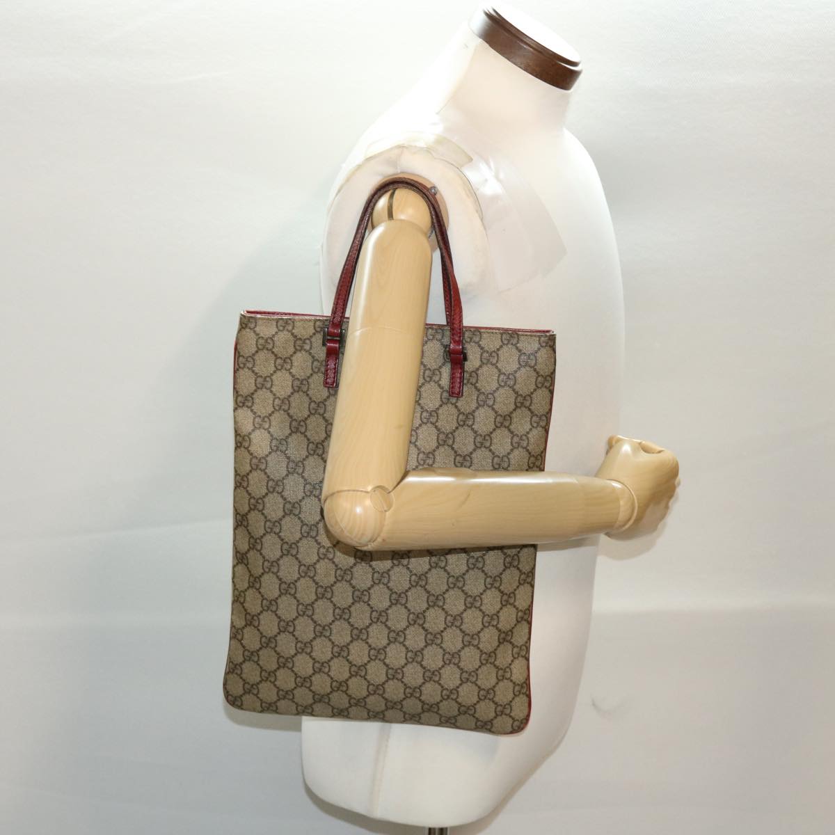 GUCCI GG Canvas Hand Bag PVC Leather Beige 117551 45960