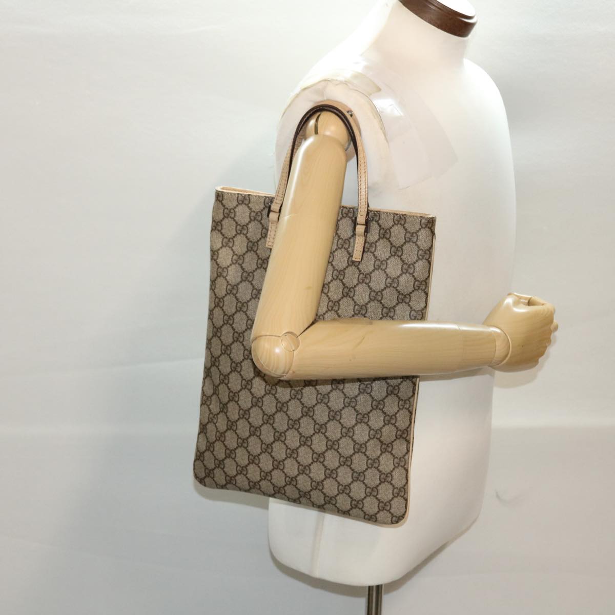 GUCCI GG Canvas Hand Bag PVC Leather Beige 117551 45968