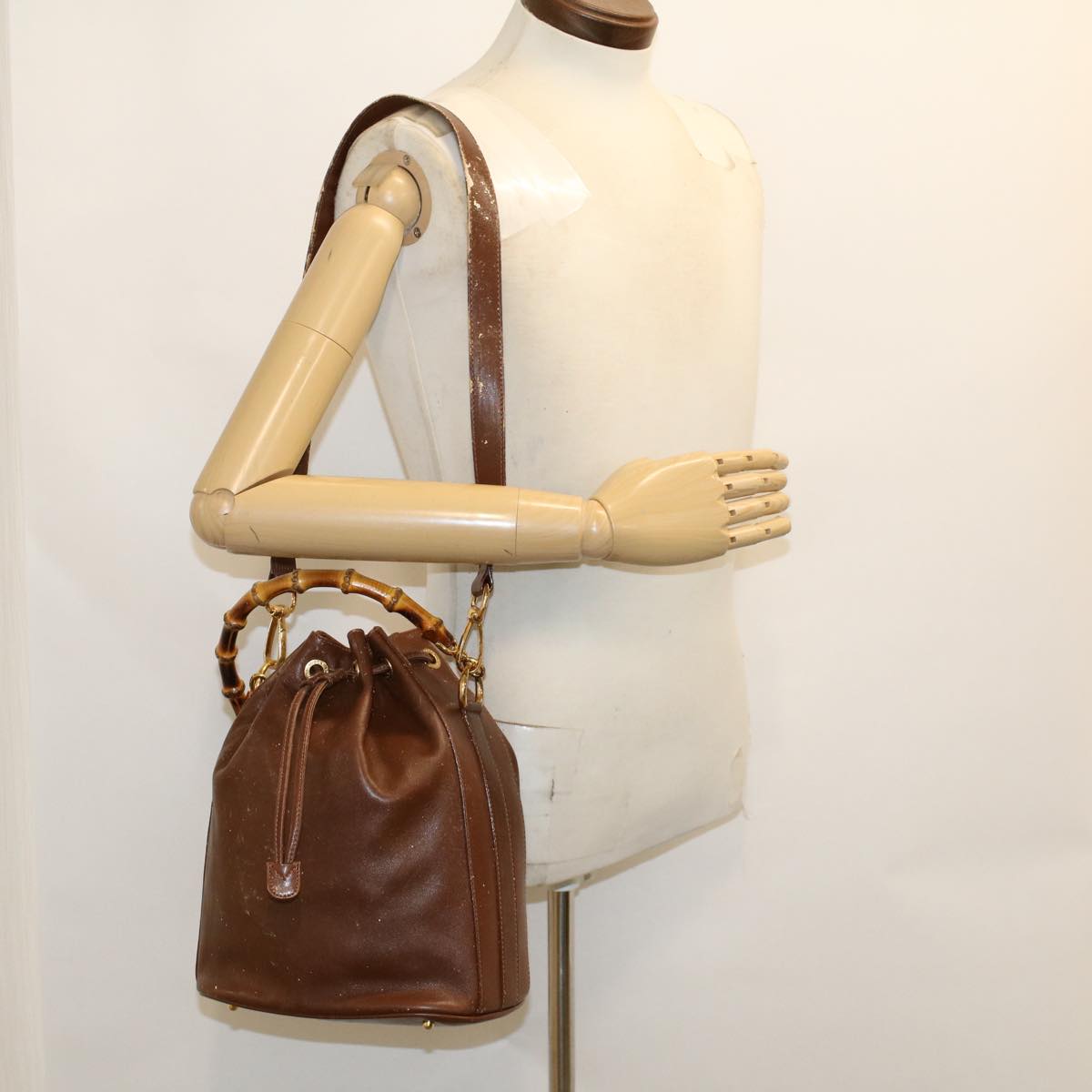 GUCCI Bamboo Hand Bag Leather 2way Brown 46001
