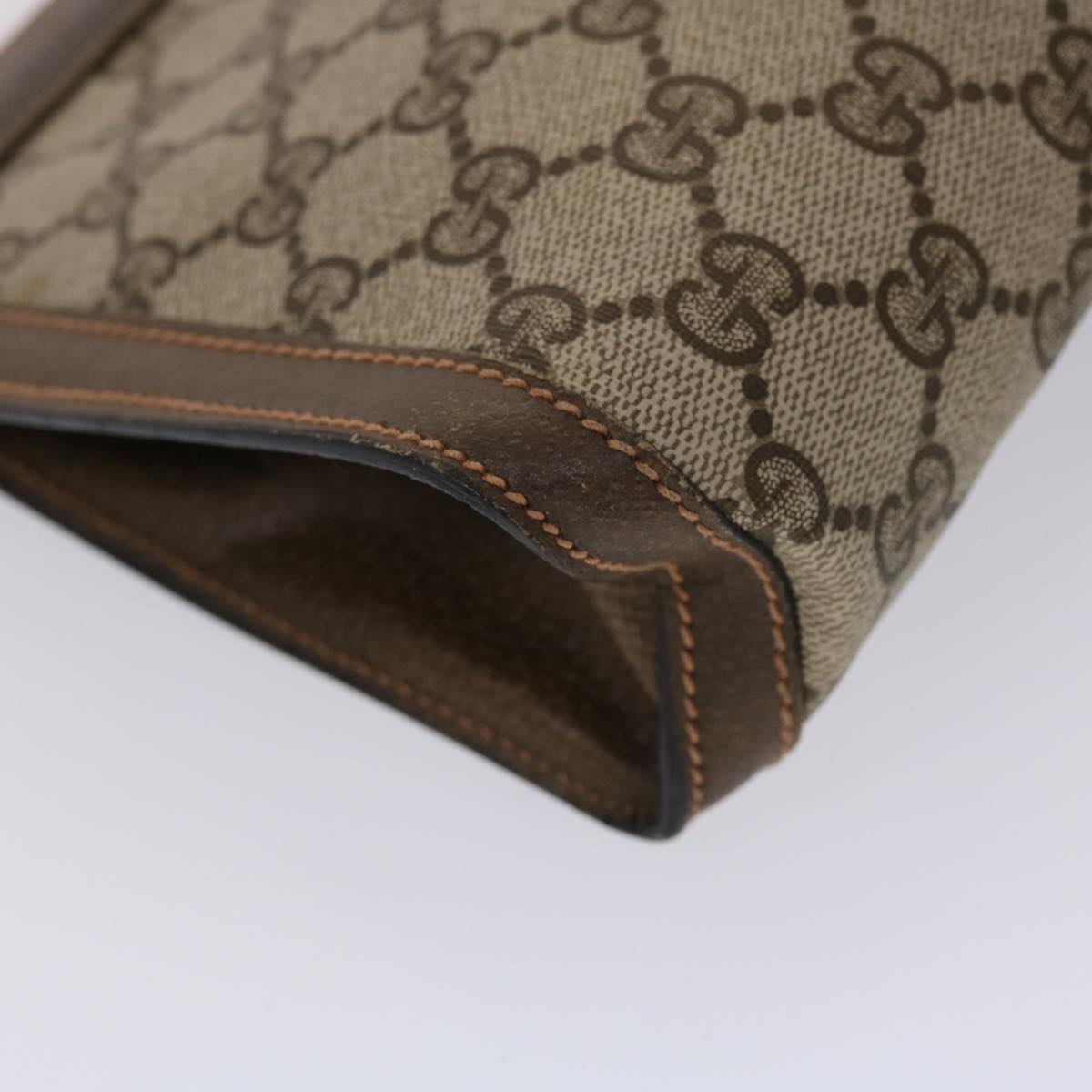 GUCCI GG Canvas Web Sherry Line Clutch Bag PVC Leather Beige Green 46133