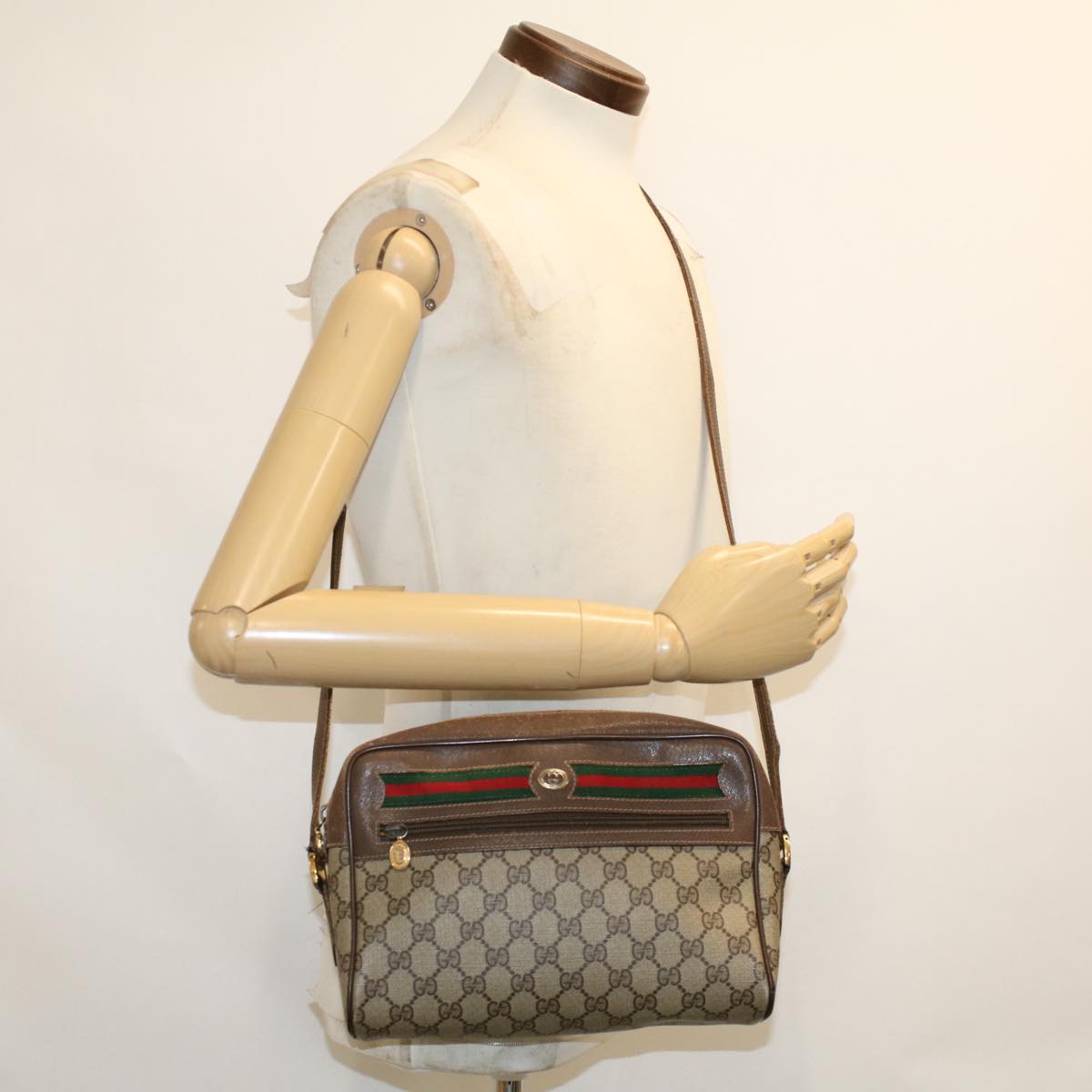 GUCCI GG Canvas Web Sherry Line Shoulder Bag Beige Red 56.02.088 46158