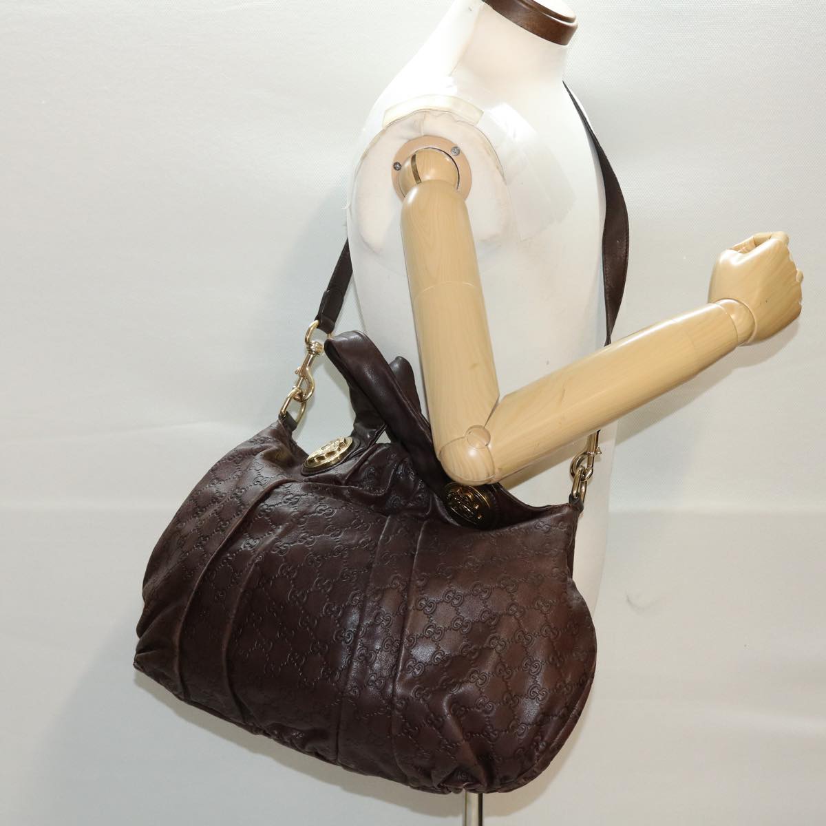 GUCCI GG Canvas Guccissima Shoulder Bag Leather 2way Brown 197016 46159