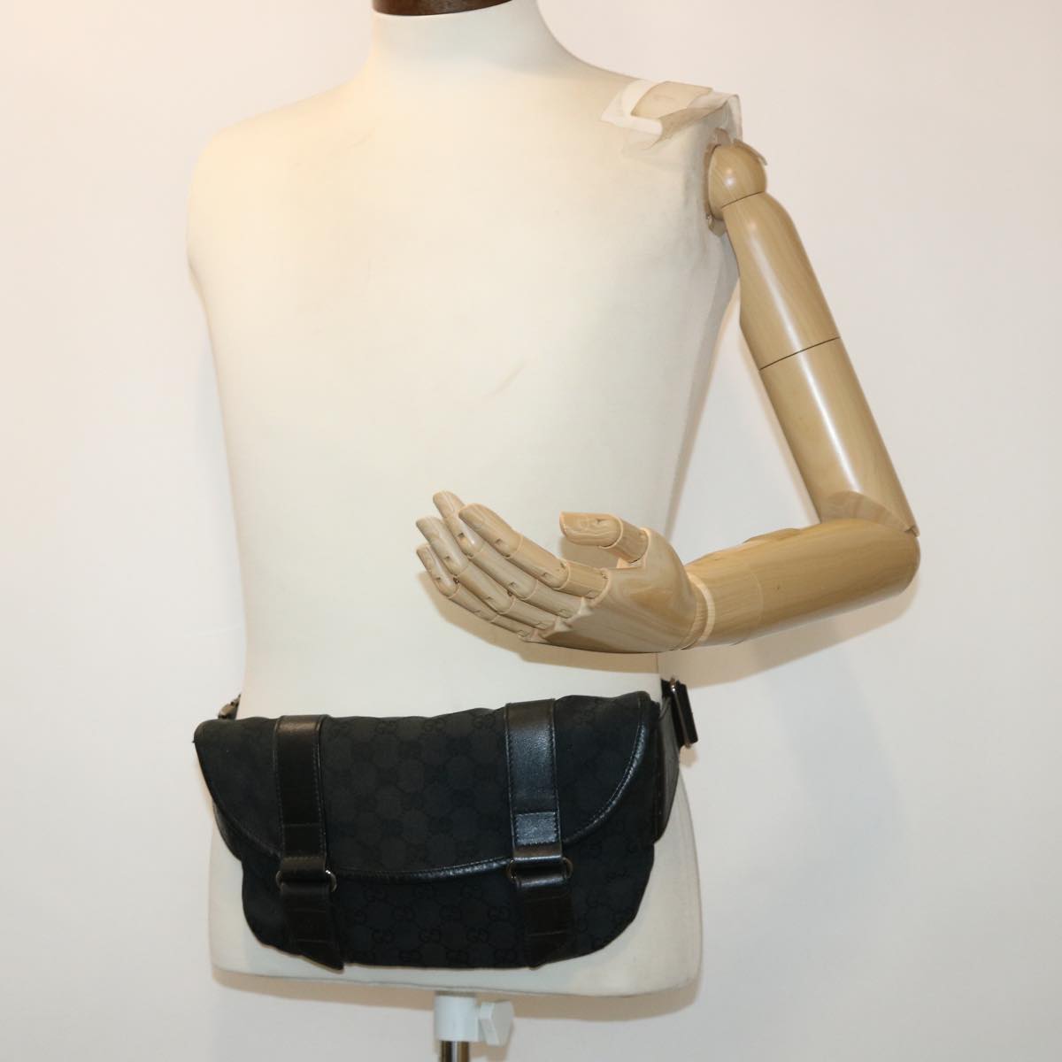 GUCCI GG Canvas Waist bag Leather Black 145851 46164