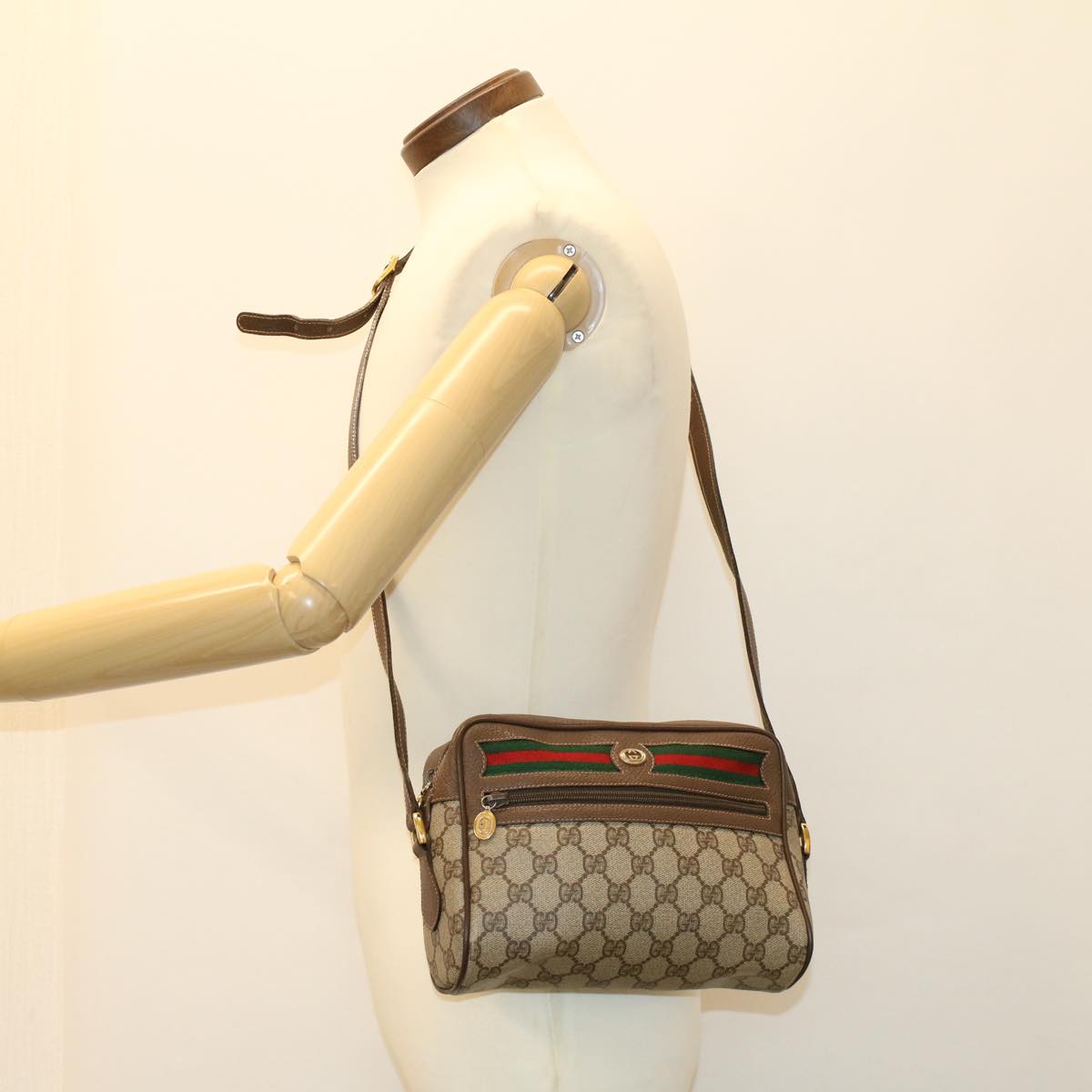 GUCCI GG Canvas Web Sherry Line Shoulder Bag Beige Red 119.02.087 46468