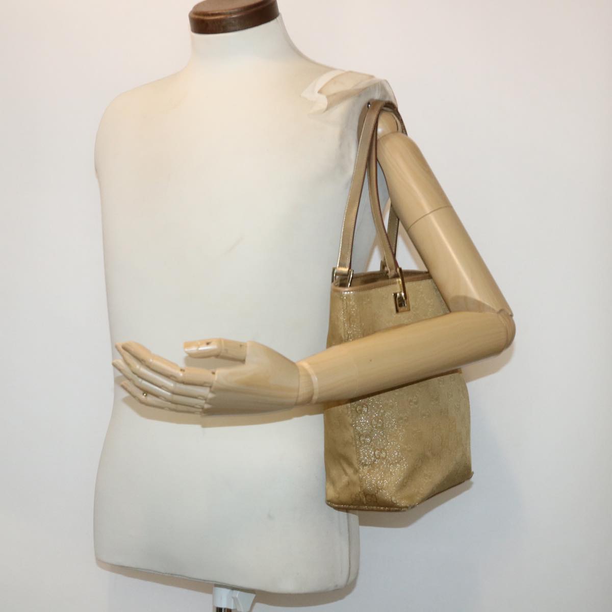 GUCCI GG Canvas Hand Bag Gold 1099 46670