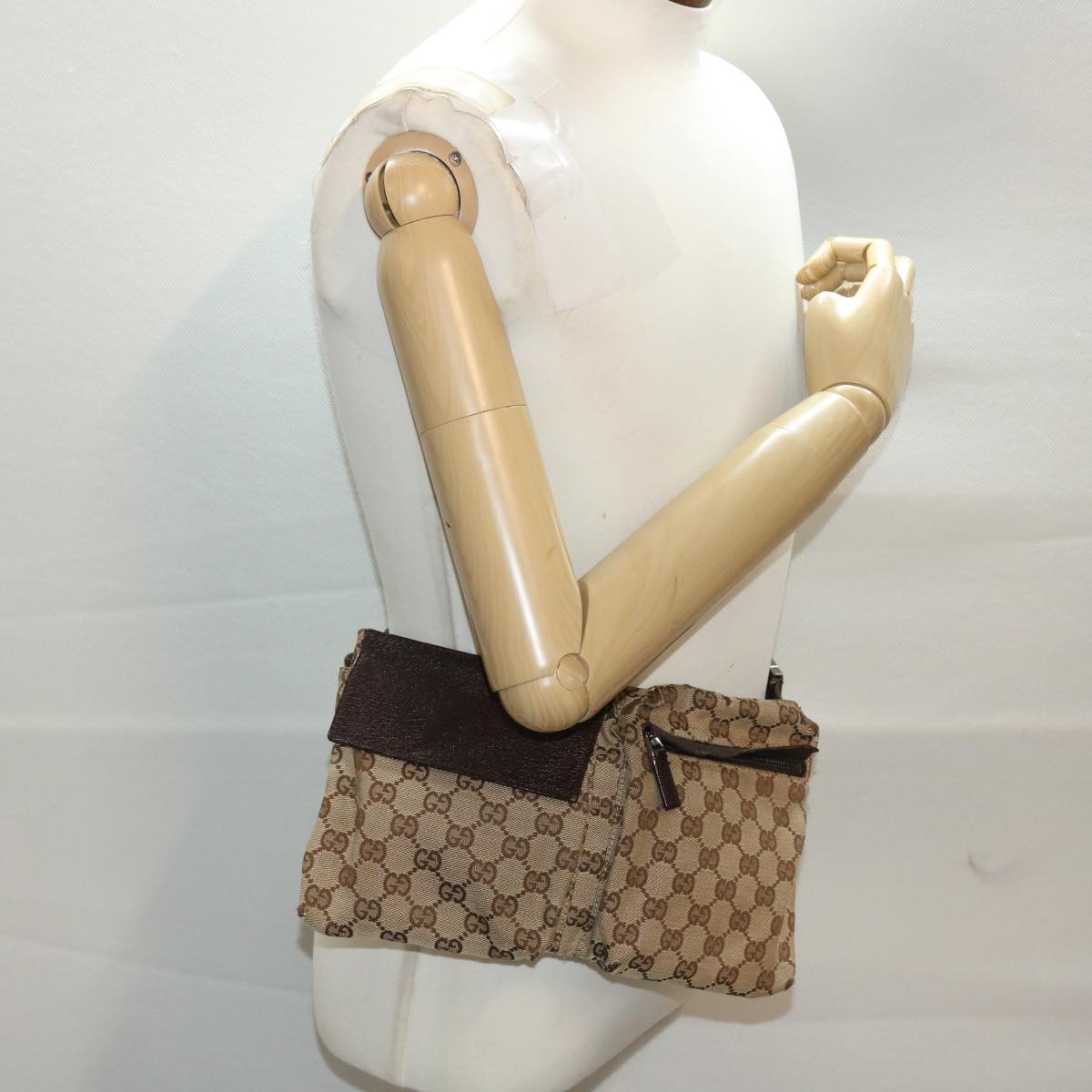 GUCCI GG Canvas Waist bag Leather Beige 28566 47122