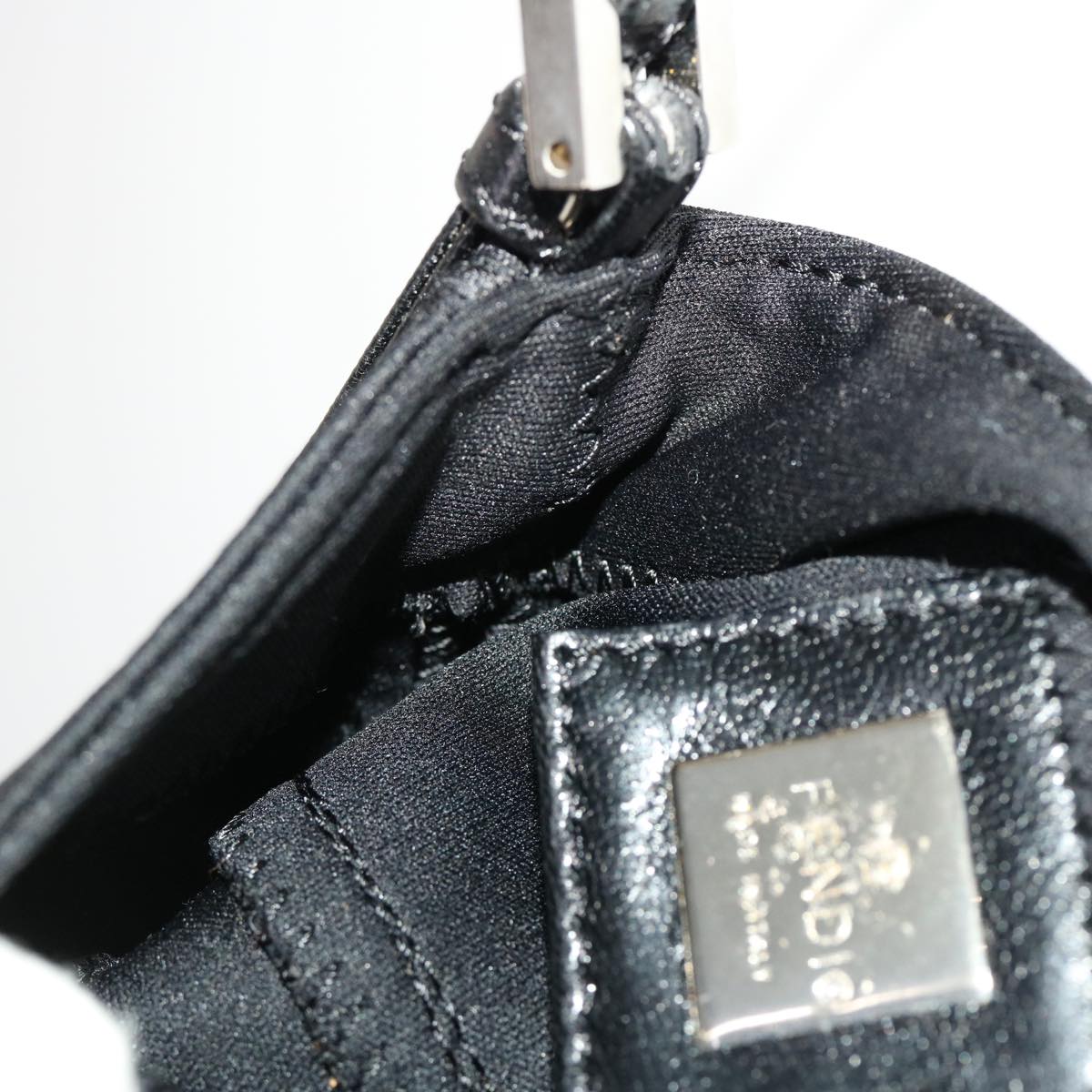 FENDI Mini Mamma Baguette Pouch Nylon Leather Black 47384