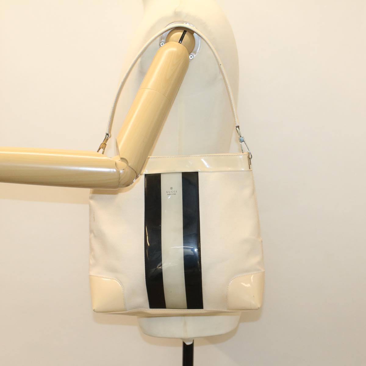 GUCCI Sherry Line Shoulder Bag Canvas Patent leather White 0014231 47407