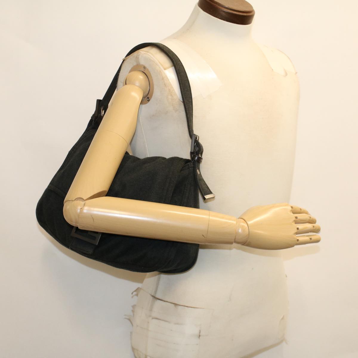 FENDI Mamma Baguette Shoulder Bag Nylon Leather Gray 2308-26325-099 47647