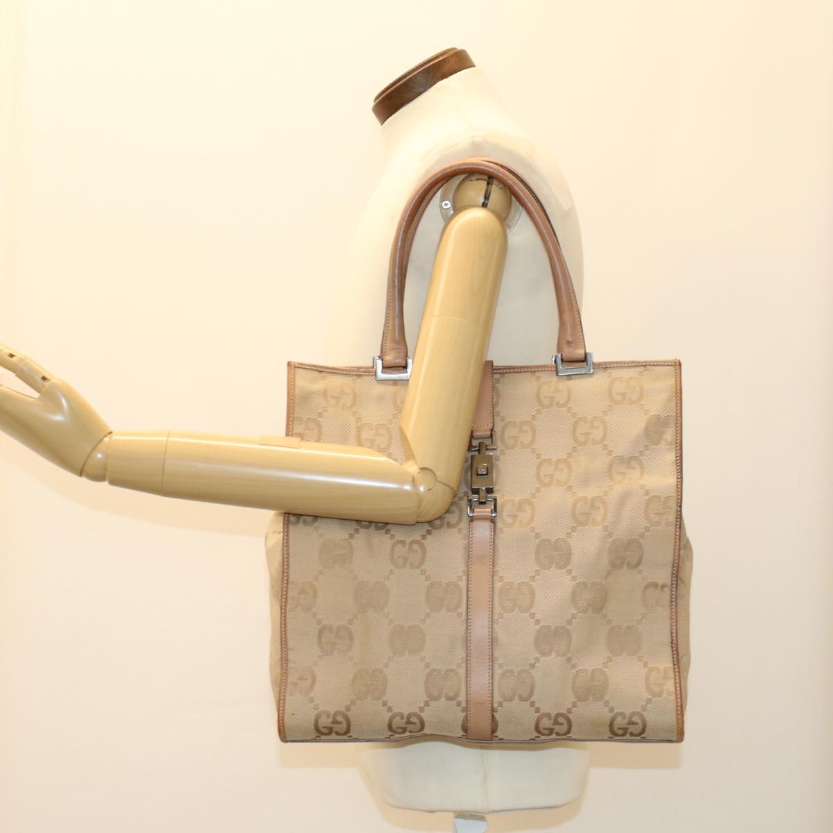 GUCCI GG Canvas Jackie Tote Bag Beige 47994