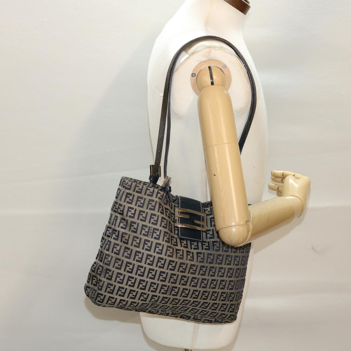 FENDI Zucchino Canvas Mamma Baguette Shoulder Bag Nylon Navy 48016