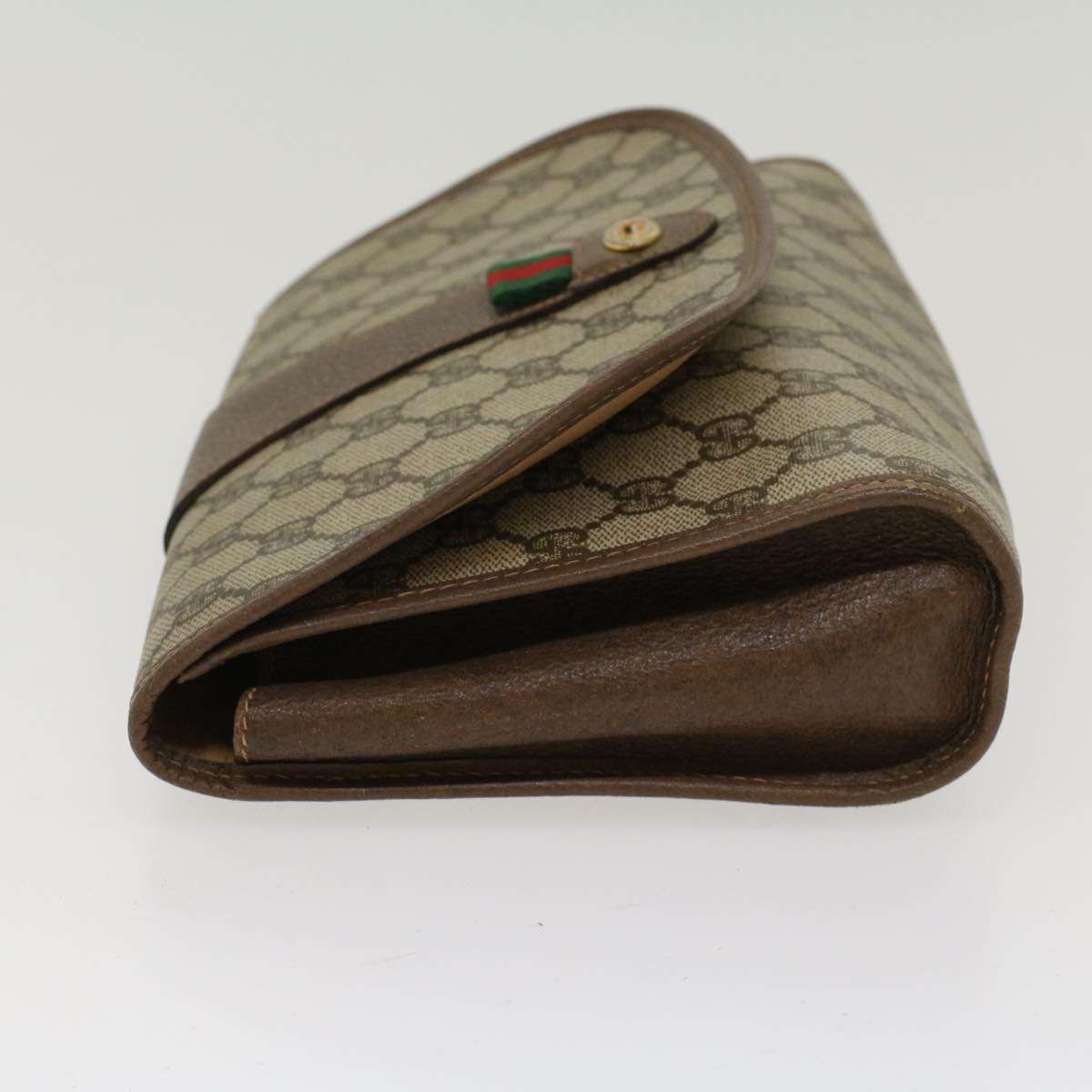 GUCCI GG Canvas Web Sherry Line Clutch Bag PVC Leather Beige Red 48450