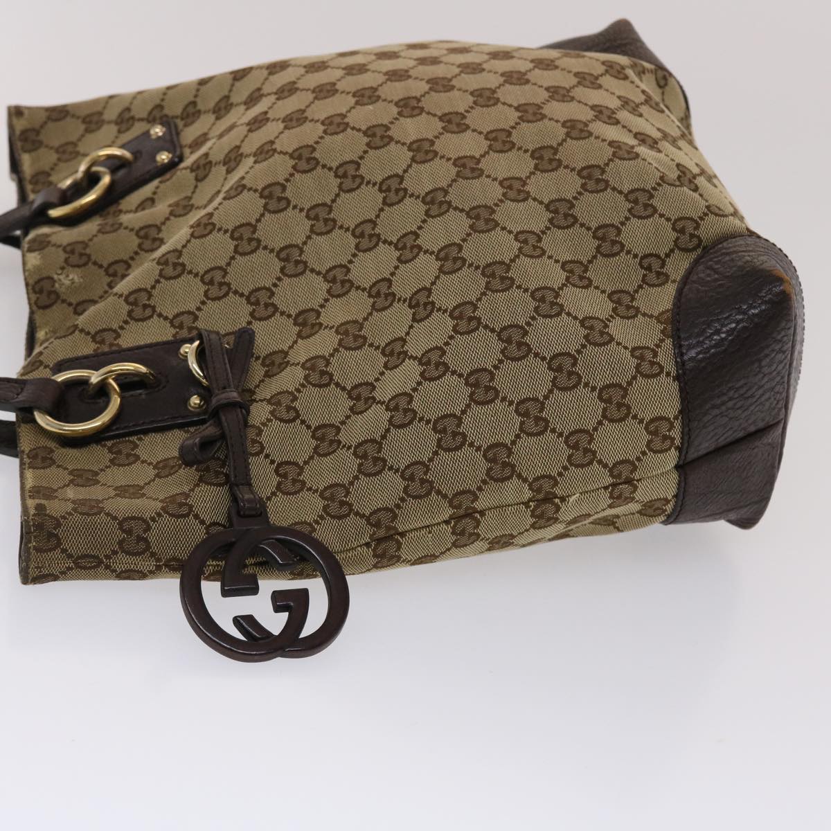 GUCCI GG Canvas Tote Bag Beige Dark Brown 49048