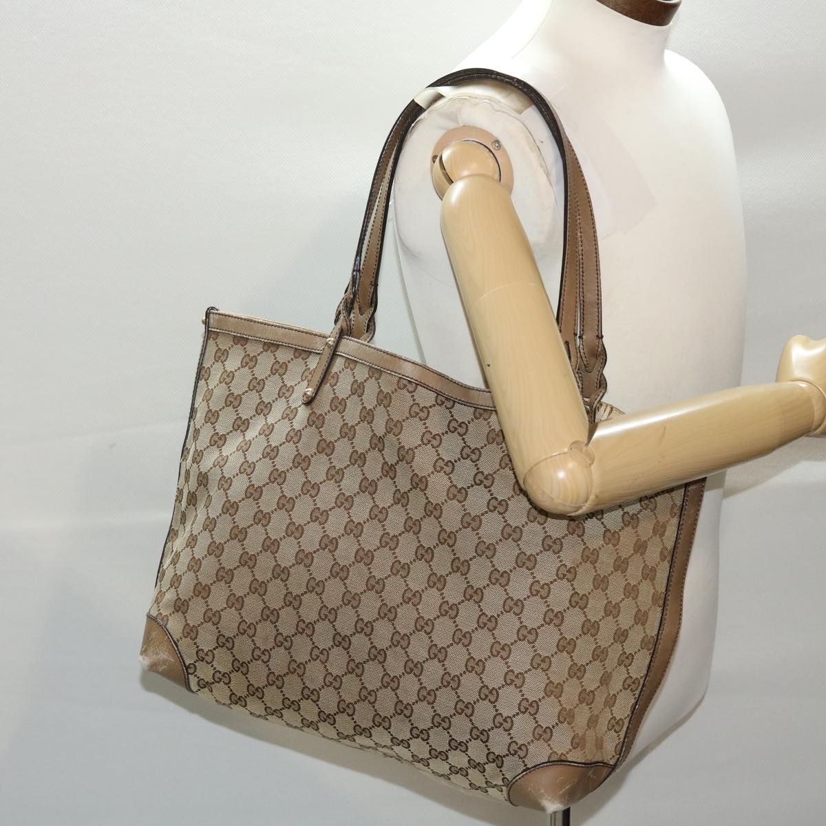 GUCCI GG Canvas Tote Bag Beige Brown 49050