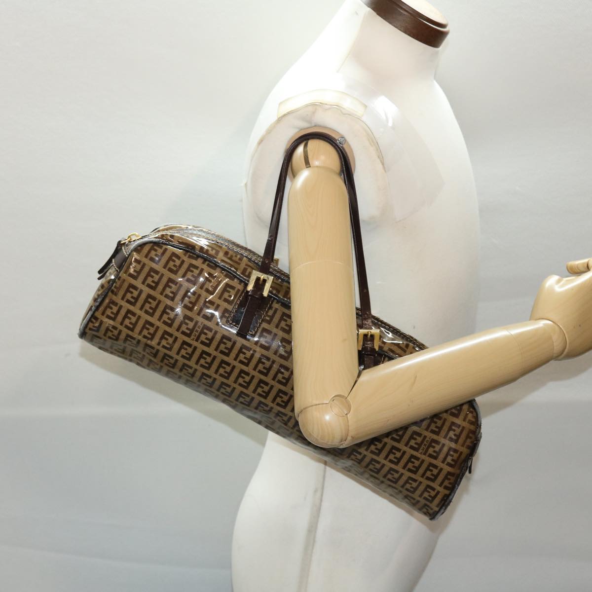 FENDI Zucchino Canvas Hand Bag Coated Canvas Brown 49107