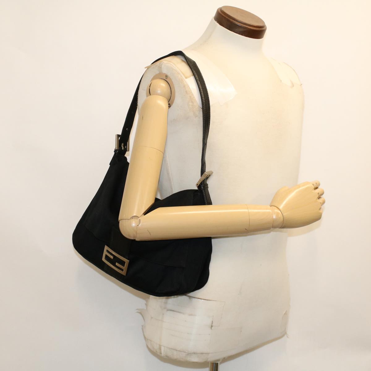 FENDI Mamma Baguette Shoulder Bag Nylon Black 49277