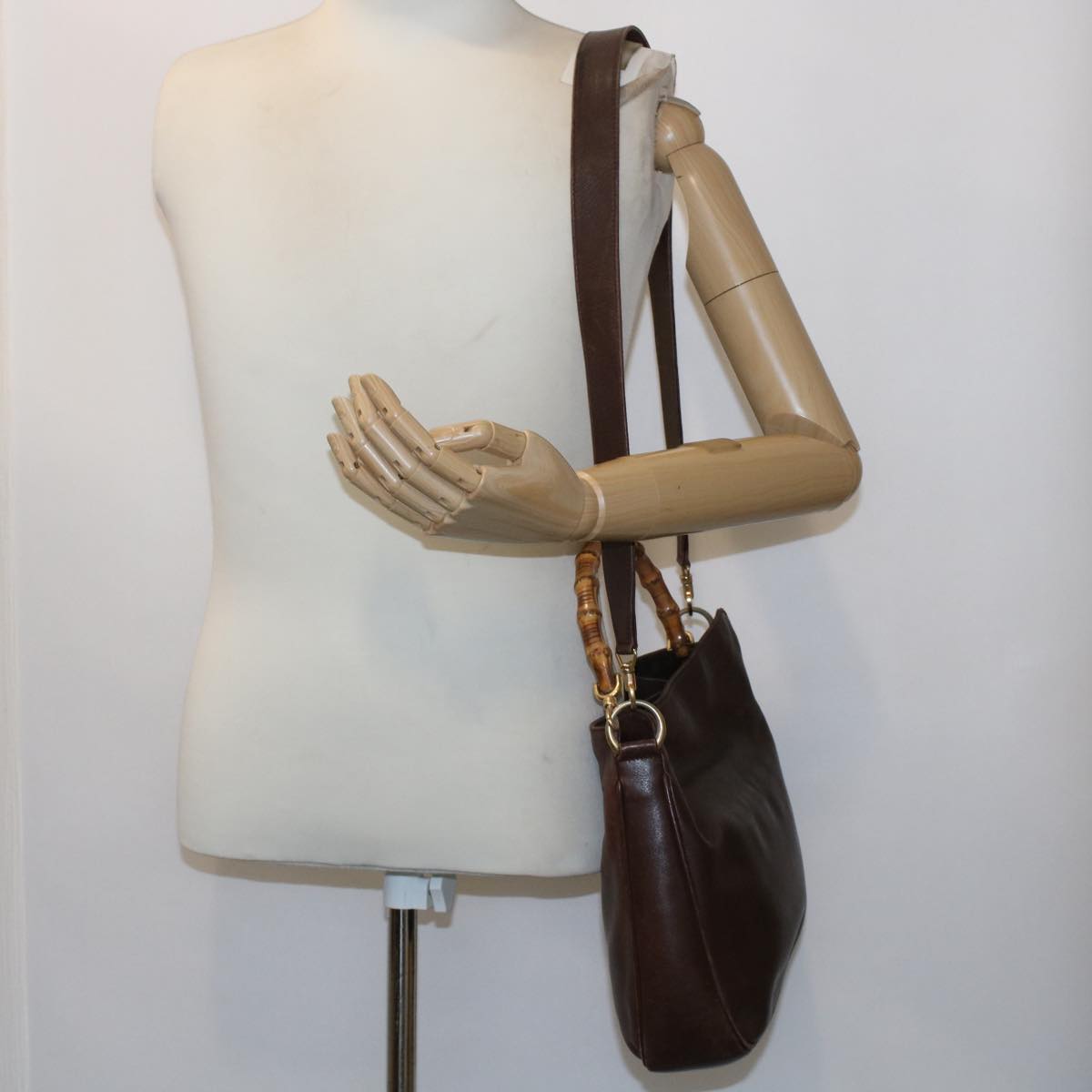 GUCCI Bamboo Hand Bag Leather 2way Brown 49284
