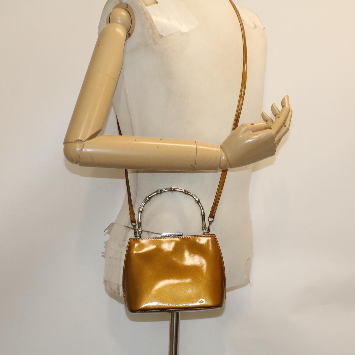 GUCCI Bamboo Shoulder Bag Enamel 2way Brown 005 2046 0322 49800
