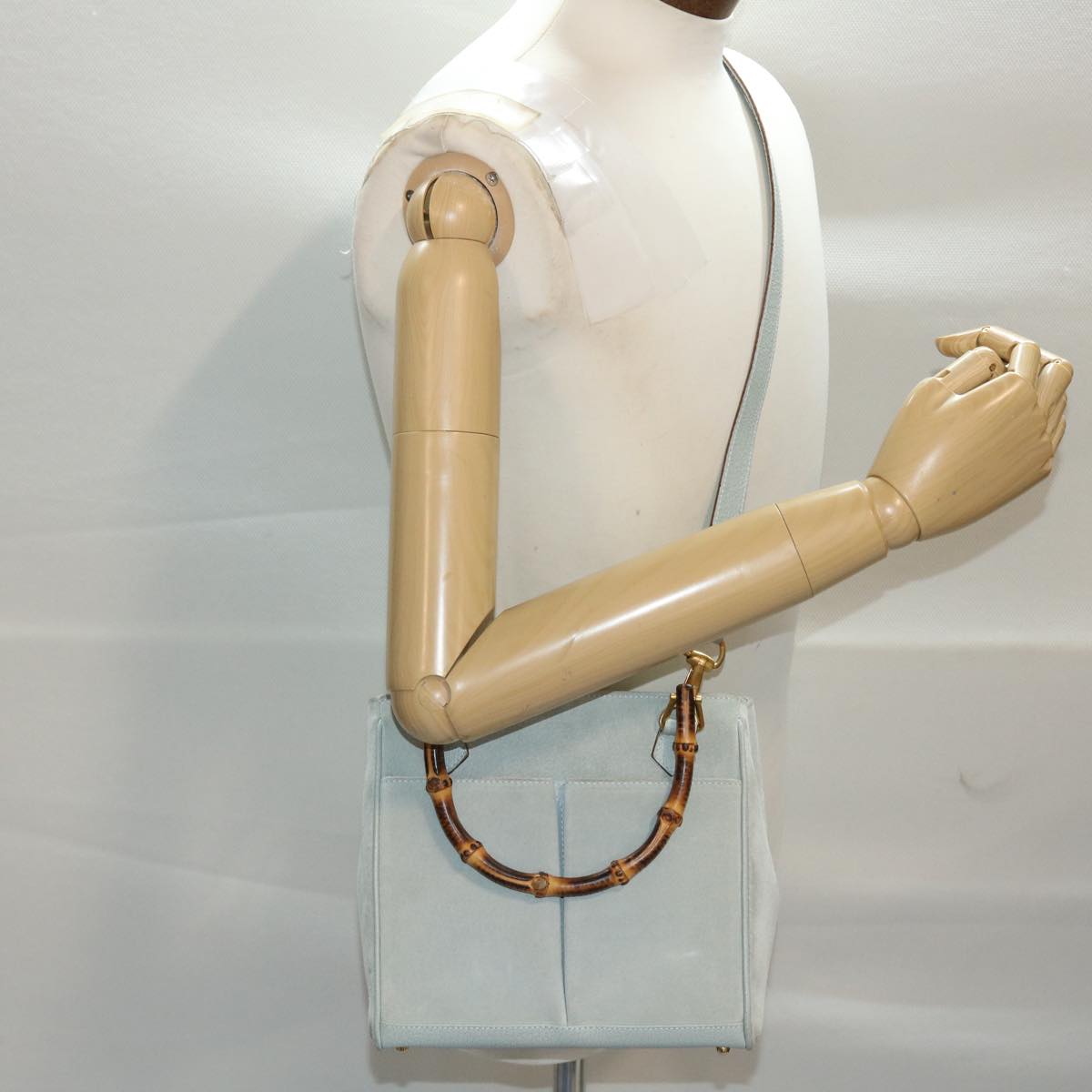 GUCCI Bamboo Hand Bag Suede 2way Light Blue 000.122.0316 49883
