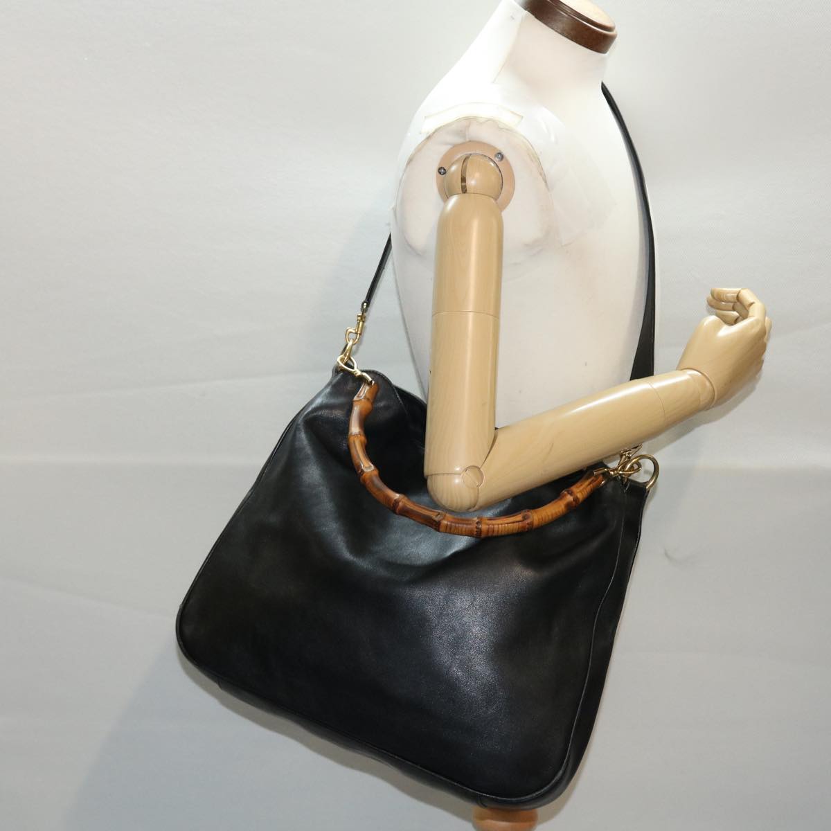 GUCCI Bamboo Shoulder Bag Leather 2way Black 50184