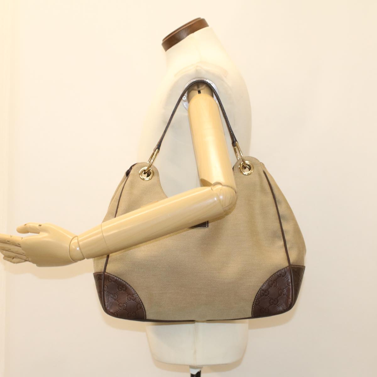 GUCCI GG Canvas Shoulder Bag Beige Brown 50405