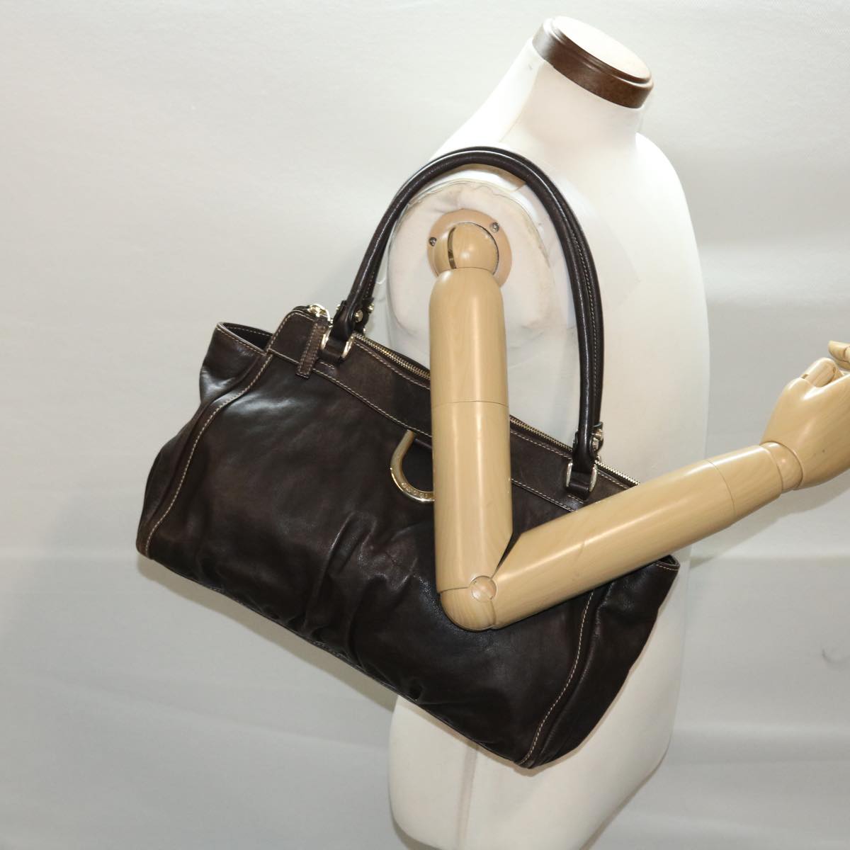 GUCCI Hand Bag Leather Brown 50414