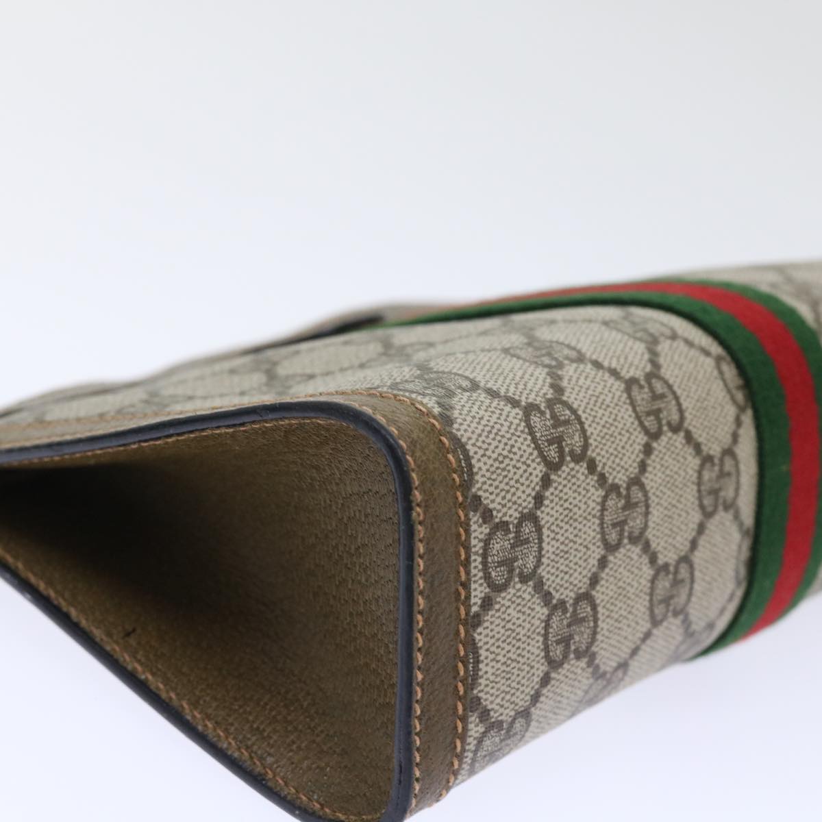 GUCCI GG Canvas Web Sherry Line Clutch Bag PVC Leather Beige Red 50523