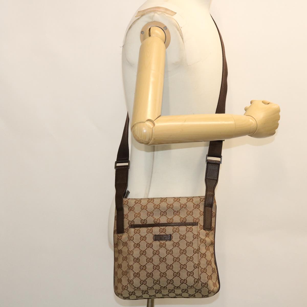 GUCCI GG Canvas Shoulder Bag Leather Beige 122793 467891 50988