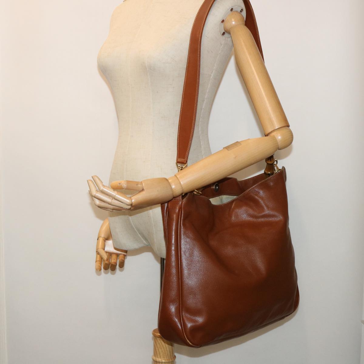 GUCCI Bamboo Shoulder Bag Leather 2way Brown 001 1998 1577 51011