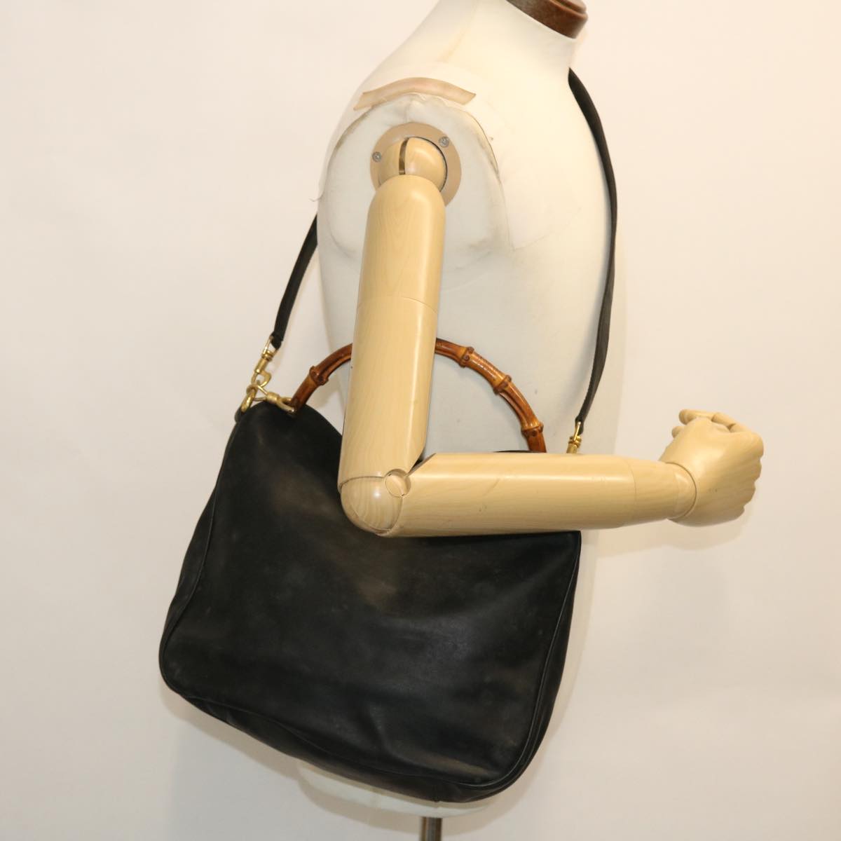 GUCCI Bamboo Shoulder Bag Leather 2way Black 001 1781 1638 51015