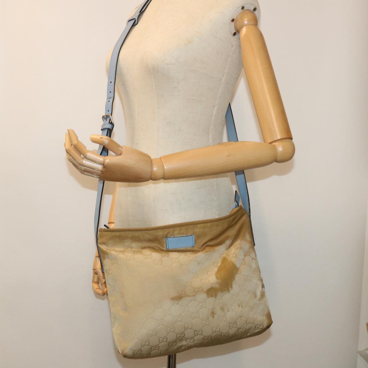 GUCCI GG Canvas Shoulder Bag Beige Light Blue 314529 51312
