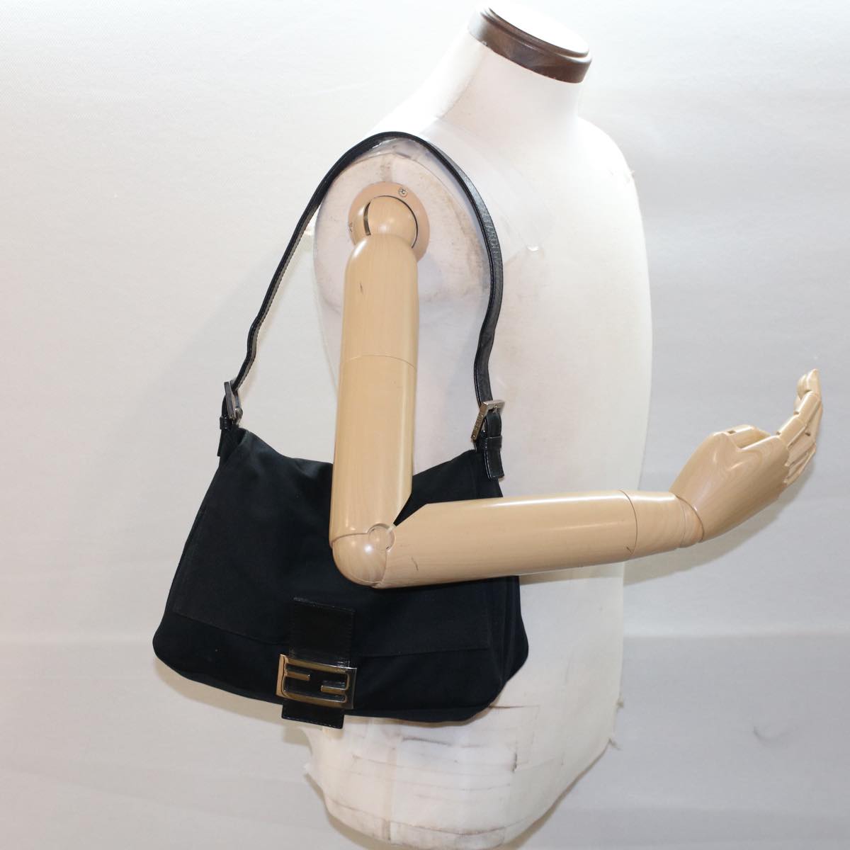 FENDI Mamma Baguette Shoulder Bag Nylon Black 51454