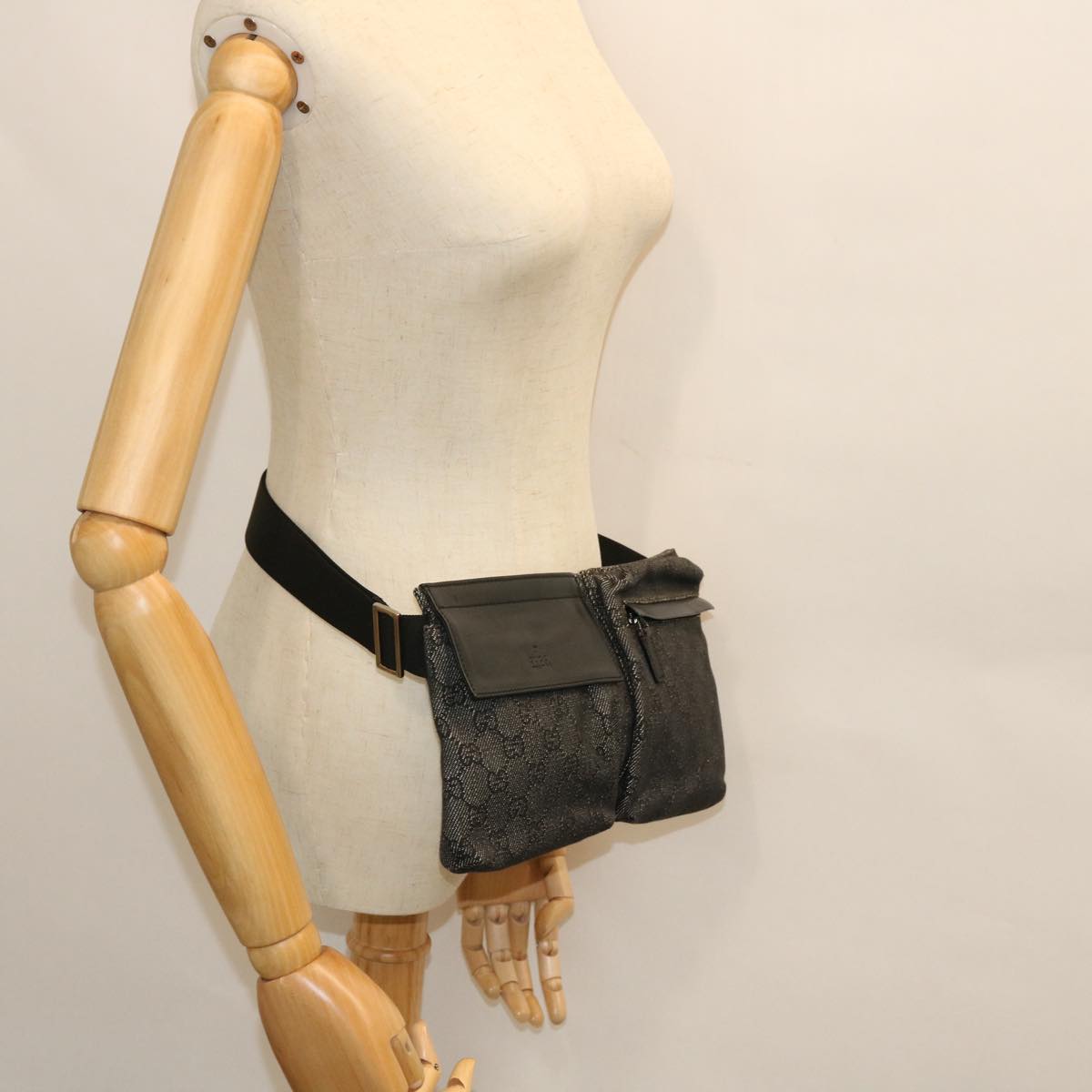 GUCCI GG Canvas Waist bag Leather Gray 28566 51469