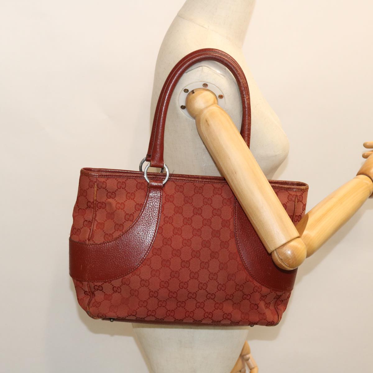 GUCCI GG Canvas Tote Bag Red 113011 51641