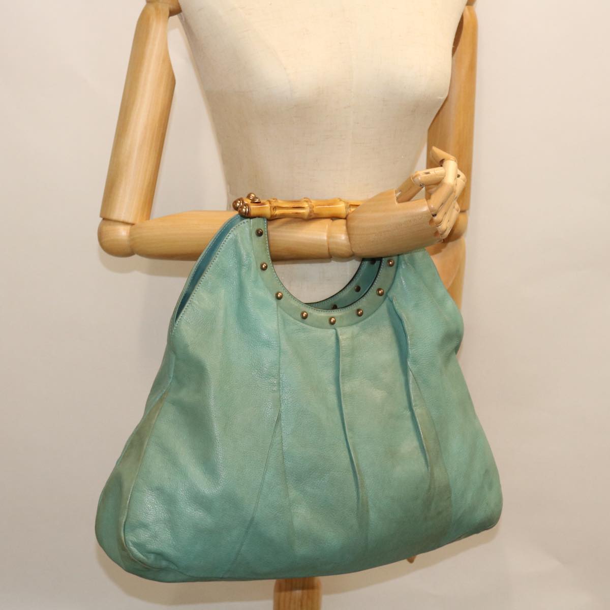 GUCCI Bamboo Hand Bag Leather Light Blue 124290 51648