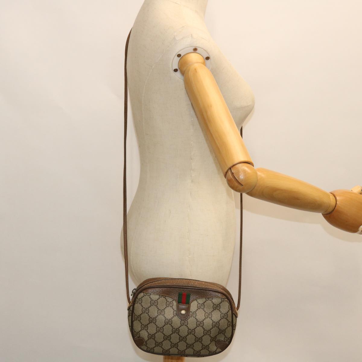 GUCCI GG Canvas Web Sherry Line Shoulder Bag PVC Leather 156 02 066 51651